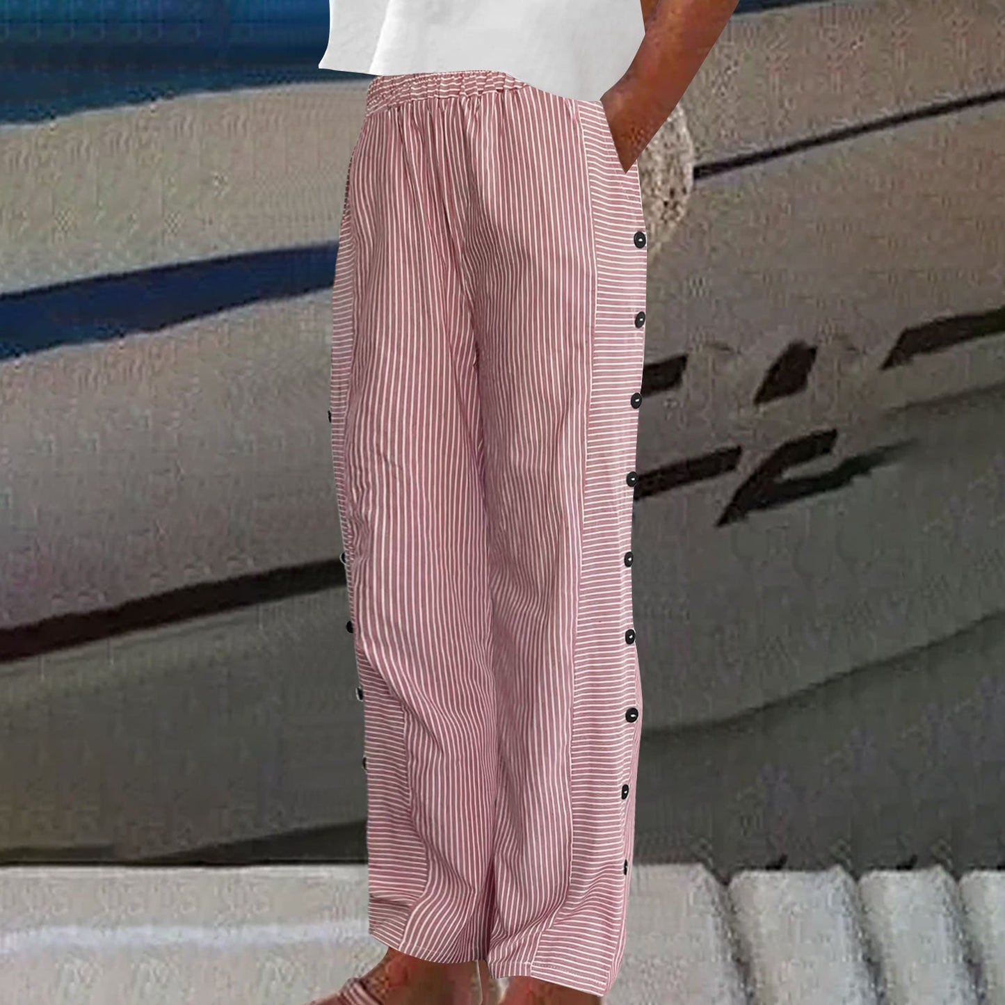 Taikoo | Vienna Striped Button-Accent Pants
